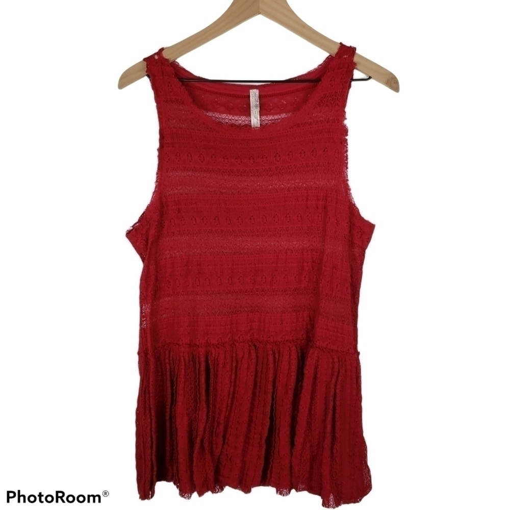 Free People Red Lace Peplum Tank